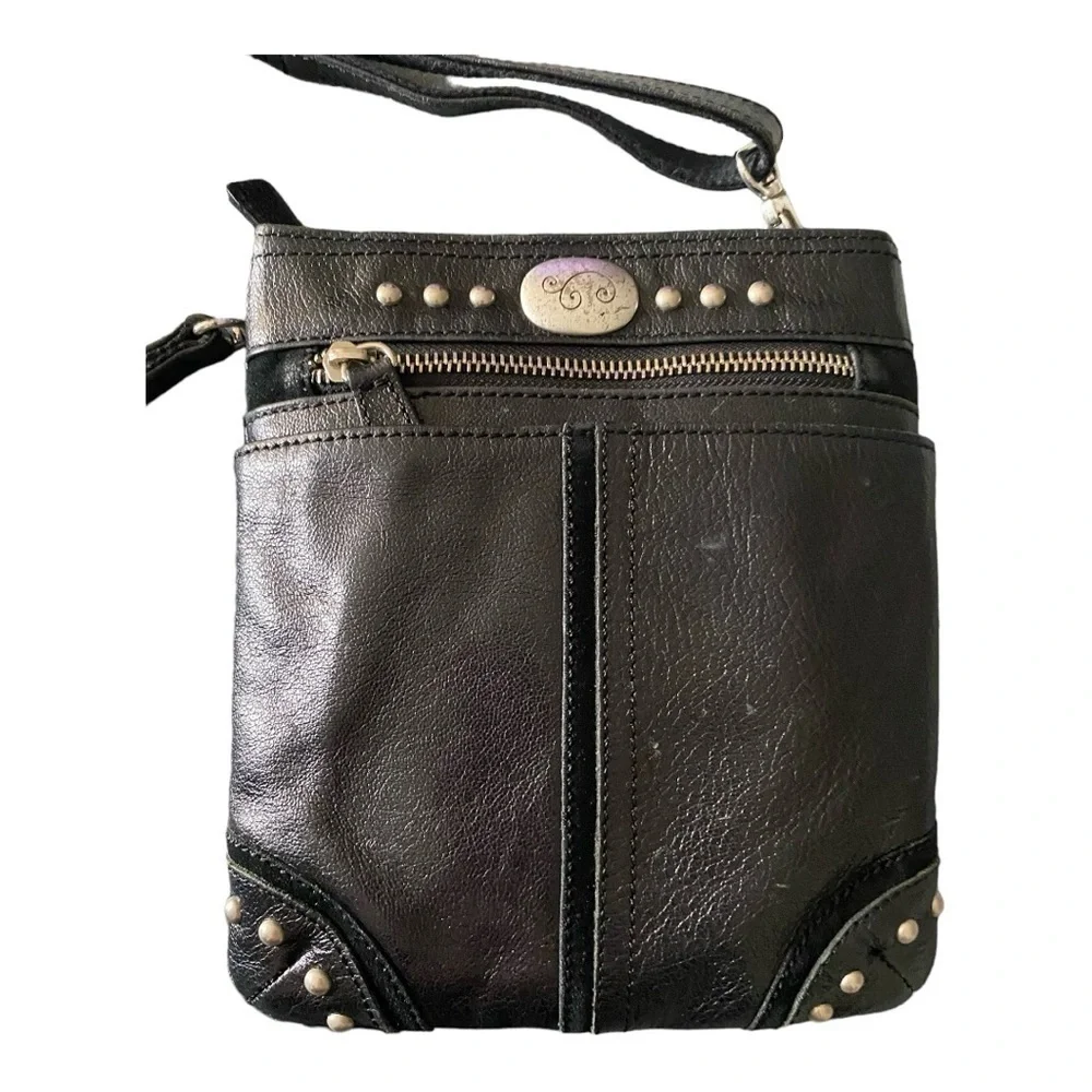 BRIGHTON-BLACK LEATHER CROSSBODY BAG